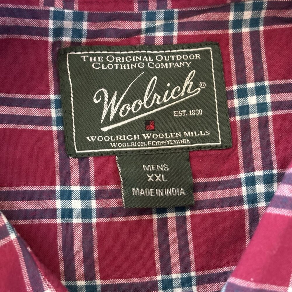 Woolrich Button Down Shirt 2XL Mens Short Sleeve Red‎ Blue Plaid Pocket Casual - Picture 9 of 14